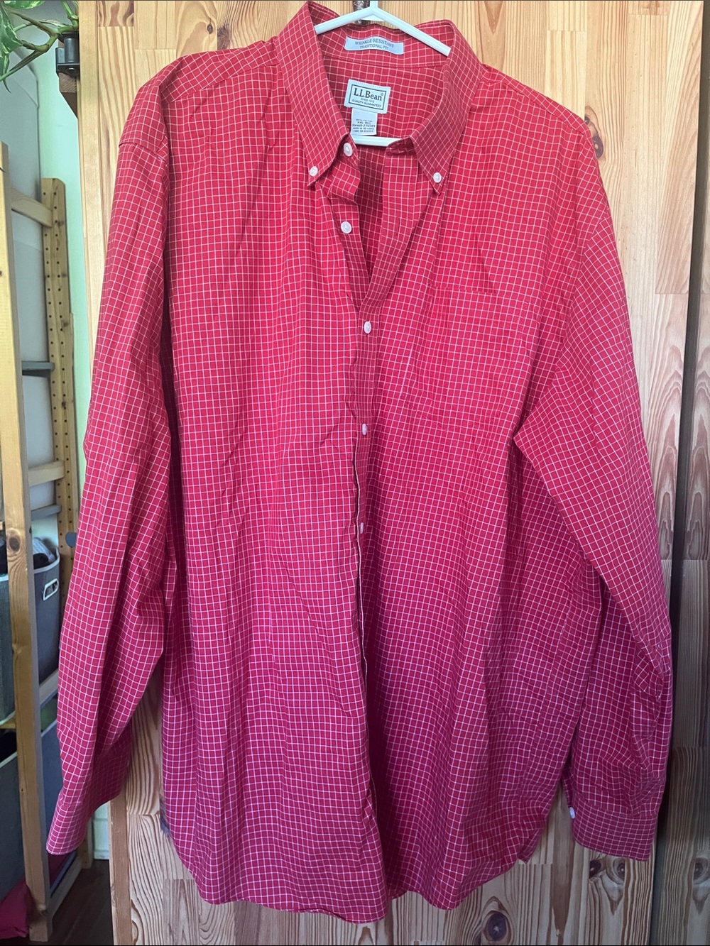 L.L. Bean Men's Red Windowpane Button-Down Shirt